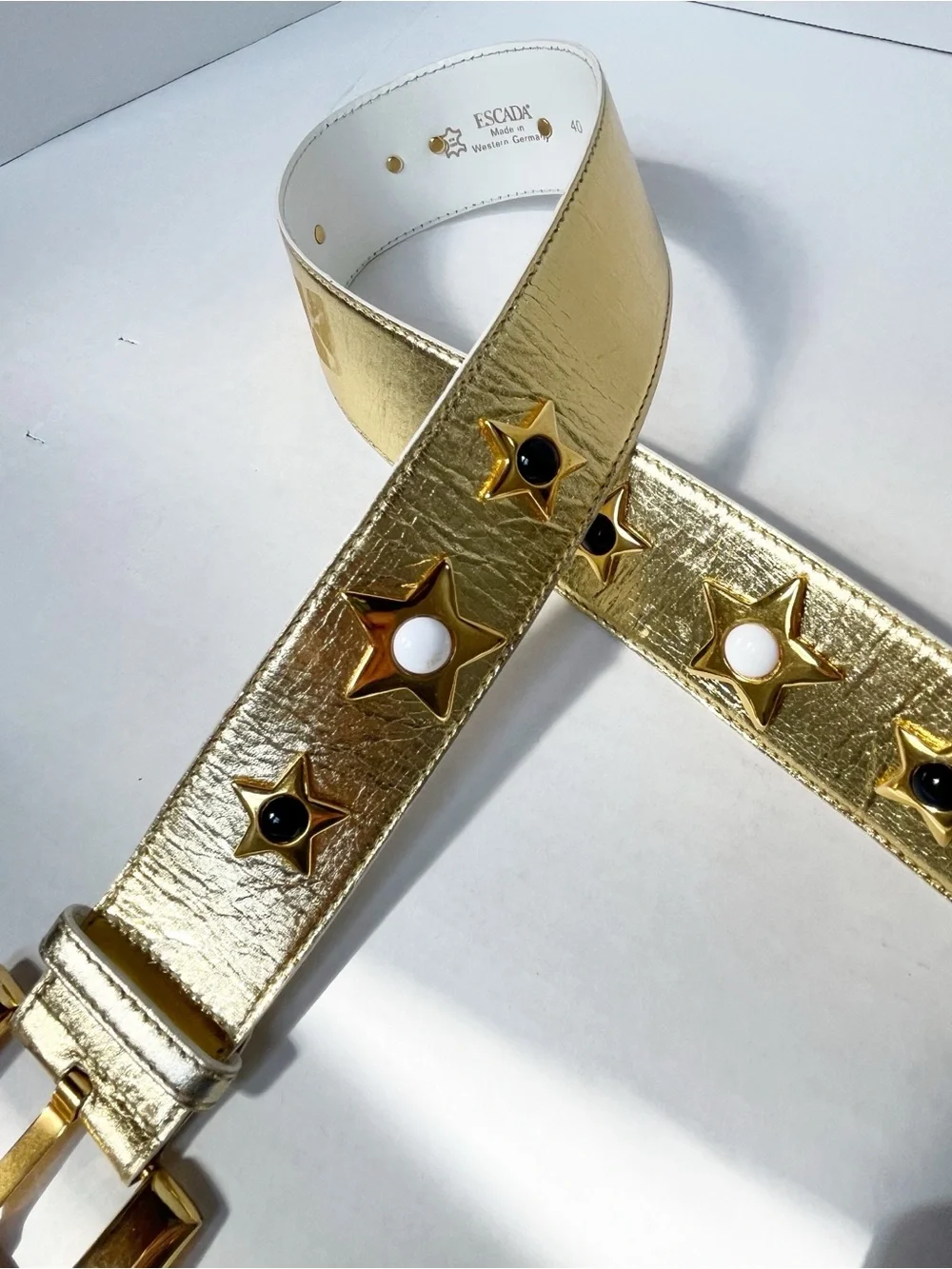 Vintage Escada Star Charm Studded Wide Gold Belt Sz 40